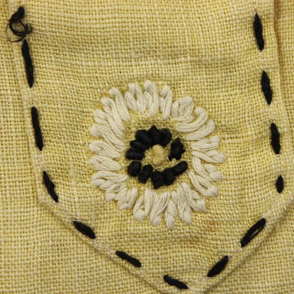 Vintage Handmade 1930s 1940s Embroidered Pale Yellow Dress Women's Medium Flawed