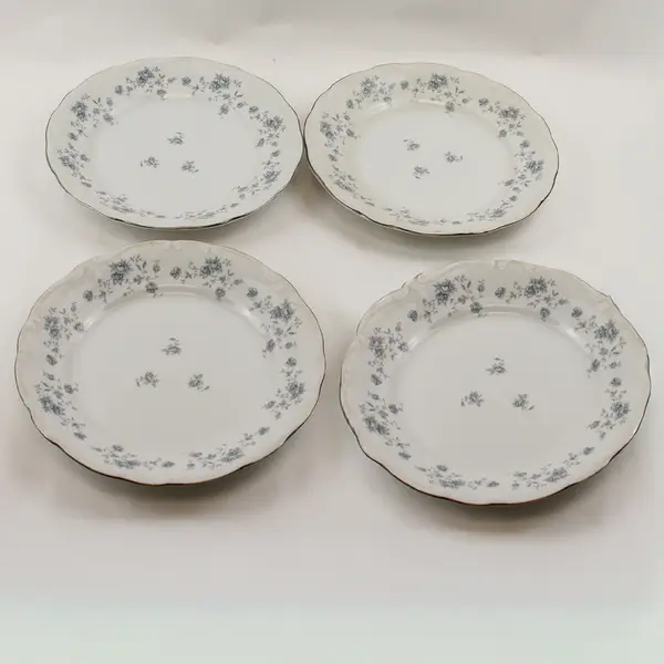 Lot Of 4 Johann Haviland Blue Garland Patterned Silver Trim Dinner Plates 10.25"