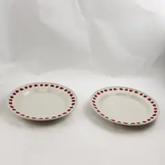 Lot Of 2 Folk Craft Stoneware White W/ Apples Patterned Dinner Plates 10.5"