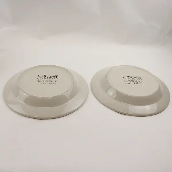 Lot Of 2 Folk Craft Stoneware White W/ Apples Patterned Dinner Plates 10.5"