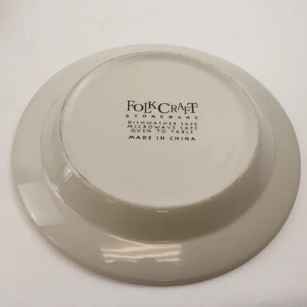 Lot Of 2 Folk Craft Stoneware White W/ Apples Patterned Dinner Plates 10.5"