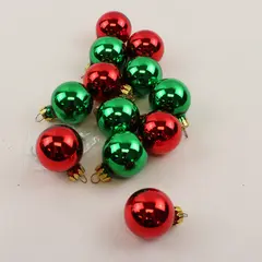 Set of 12 Green & Red Glass Christmas Ball Ornaments
