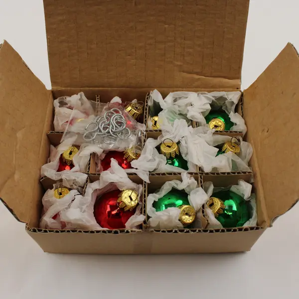 Set of 12 Green & Red Glass Christmas Ball Ornaments