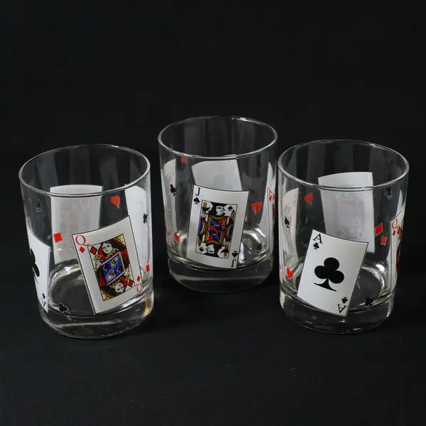 Set Of 3 Luminarc Playing Card Party Old Fashioned Glasses