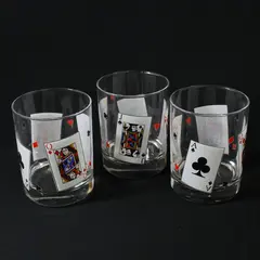 Set Of 3 Luminarc Playing Card Party Old Fashioned Glasses