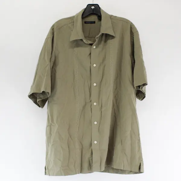 Van Heusen Studio Beige Short-Sleeved Button-Up Men's Large 16-16.5