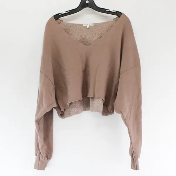 Future State Mauve Long-Sleeved V-Neck Cropped Sweatshirt Top Women's Small