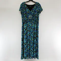 Perceptions Blue Green and Black Short-Sleeved V-Neck Long Dress Women's 16