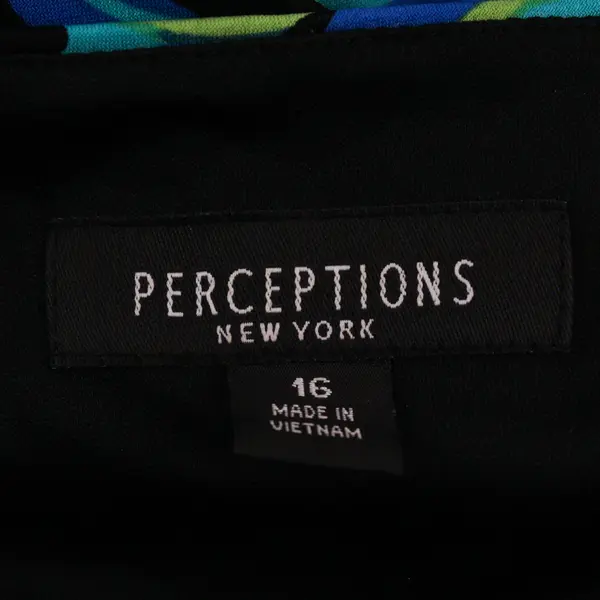 Perceptions Blue Green and Black Short-Sleeved V-Neck Long Dress Women's 16