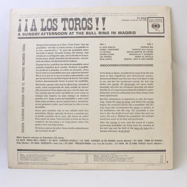 A Los Toros - A Sunday Afternoon in a Bull Ring In Madrid 12" Vinyl Record