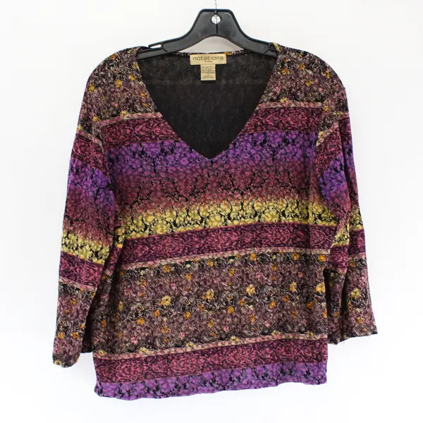 Notations Purple and Yellow Paisley 1/2-Sleeve V-Neck Top Women's Plus Size 1X