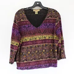 Notations Purple and Yellow Paisley 1/2-Sleeve V-Neck Top Women's Plus Size 1X