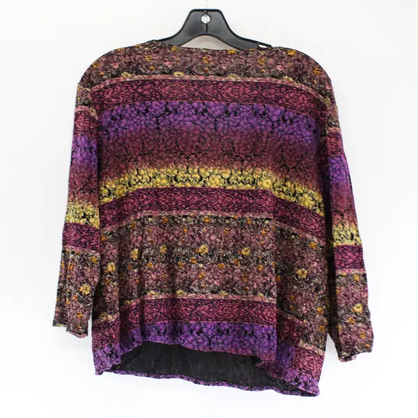 Notations Purple and Yellow Paisley 1/2-Sleeve V-Neck Top Women's Plus Size 1X