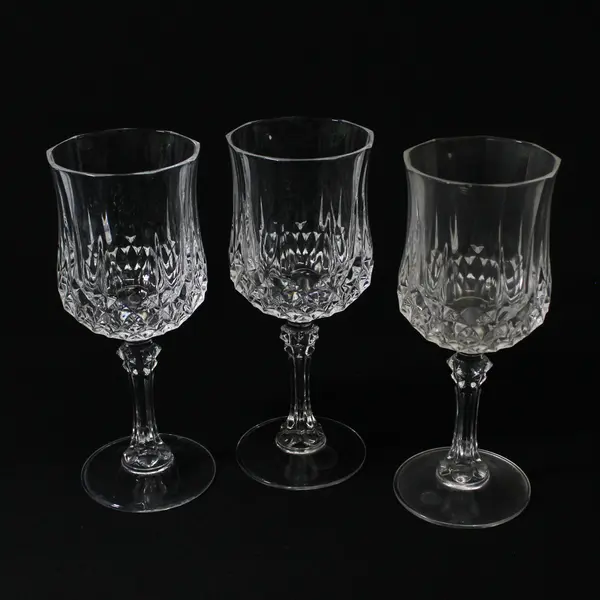 Lot Of 3 Cristal D'Arques Durand Longchamp Pattern Glass Water Goblet 7.25" Tall