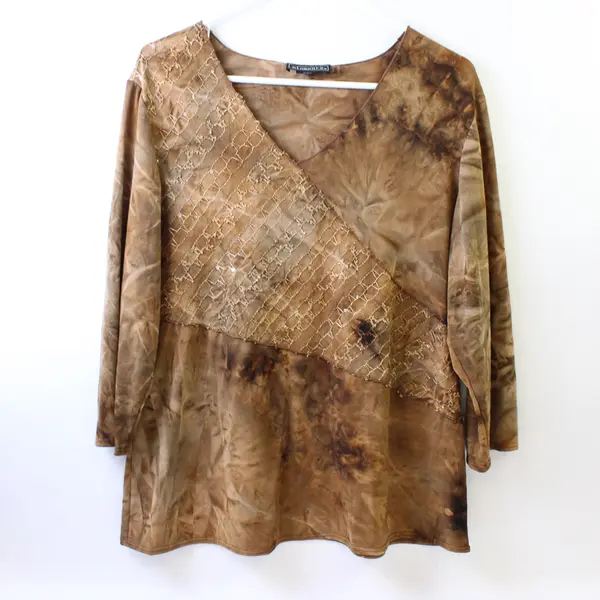 Elementz Tie Dye Brown Quarter Length Sleeve Blouse Top Women's Size XL