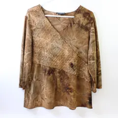 Elementz Tie Dye Brown Quarter Length Sleeve Blouse Top Women's Size XL