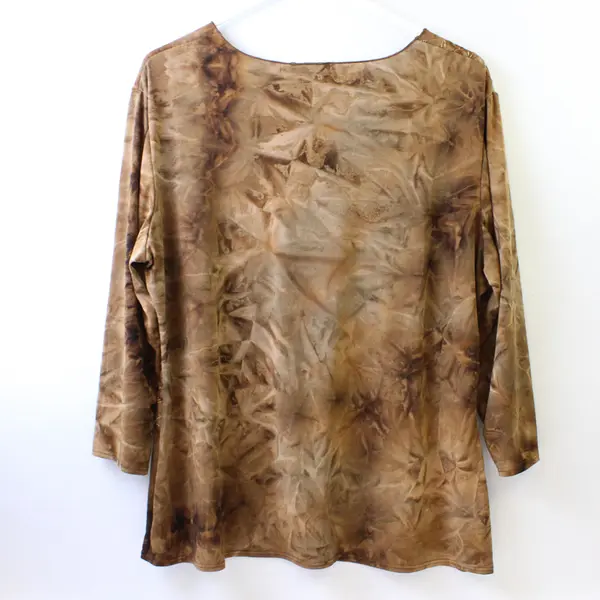 Elementz Tie Dye Brown Quarter Length Sleeve Blouse Top Women's Size XL