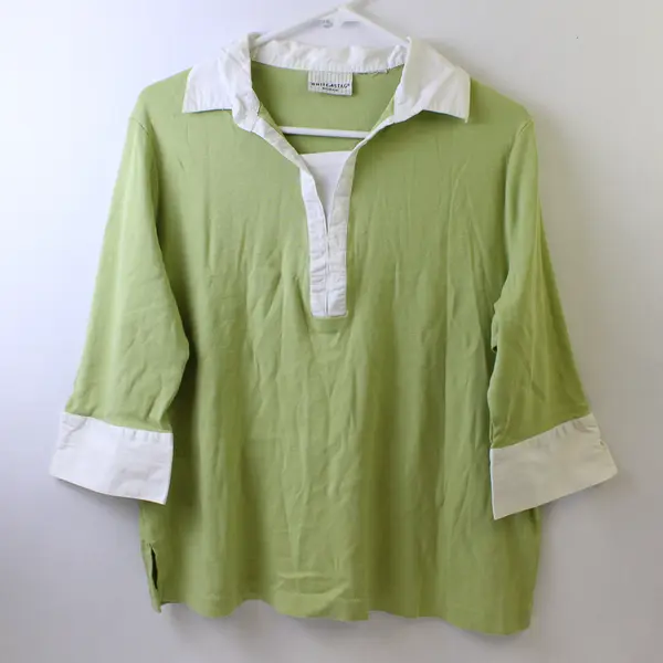 White Stag Faux Layer Green/White Elbow Length Sleeve Top Women's Size XL