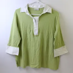 White Stag Faux Layer Green/White Elbow Length Sleeve Top Women's Size XL