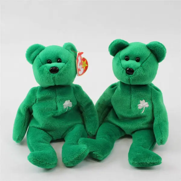 Lot Of 2 TY Beanie Babies Erin 1997 Green Bear With & Without Tag Plush Doll Toy