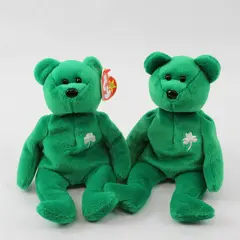 Lot Of 2 TY Beanie Babies Erin 1997 Green Bear With & Without Tag Plush Doll Toy