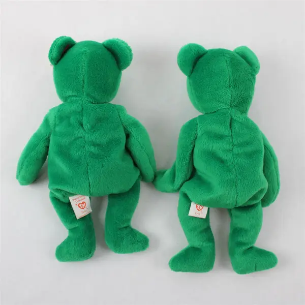 Lot Of 2 TY Beanie Babies Erin 1997 Green Bear With & Without Tag Plush Doll Toy