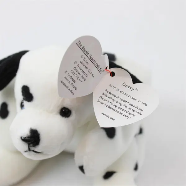 TY Beanie Babies Dotty 1996 White/Black Dalmatian With Ear Tag Plush Doll Toy