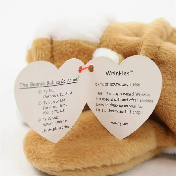 Ty Beanie Babies Wrinkles 1996 White/Brown Bulldog With Tag Plush Doll Toy
