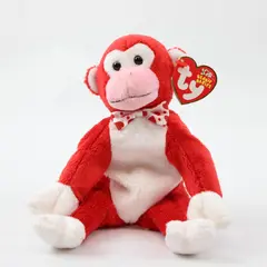 TY Beanie Babies Valentine 2003 Red/White Heart Monkey With Tag Plush Doll Toy