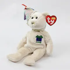 TY Beanie Babies June 2003 Cream Color Birthday Bear With Tag Plush Doll Toy