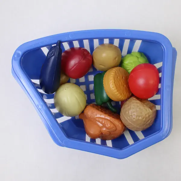 Lot of 12 Plastic Play Food Shapes with Basket Kids Kitchen Play Set