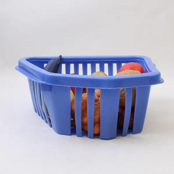 Lot of 12 Plastic Play Food Shapes with Basket Kids Kitchen Play Set