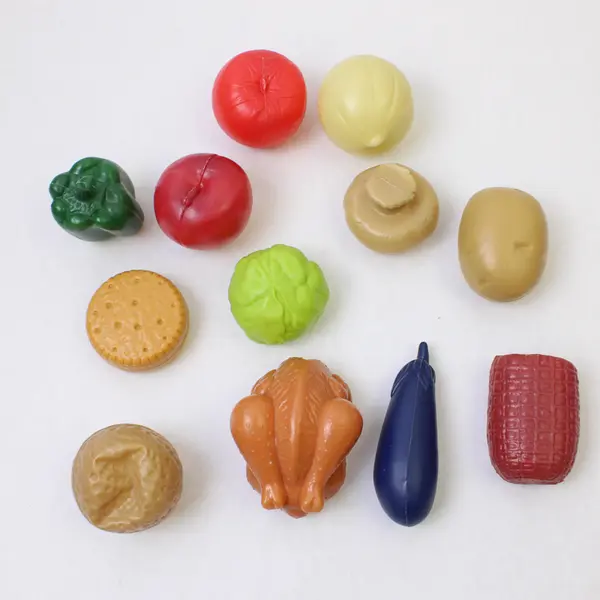 Lot of 12 Plastic Play Food Shapes with Basket Kids Kitchen Play Set