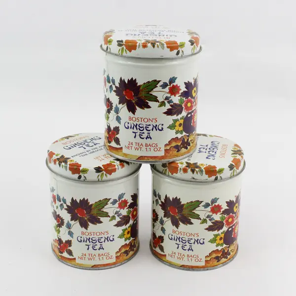 Lot of 3 Vintage Boston's Ginseng Tea Tin Canisters Empty with Lids