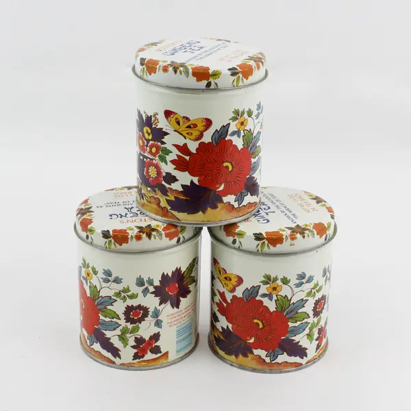Lot of 3 Vintage Boston's Ginseng Tea Tin Canisters Empty with Lids