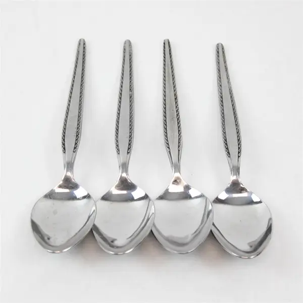 Lot of 4 National Stainless Granada Pattern SS Oval Soup Spoons 7.5" Rare Item