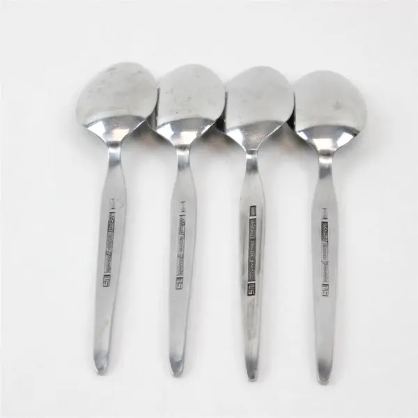 Lot of 4 National Stainless Granada Pattern SS Oval Soup Spoons 7.5" Rare Item