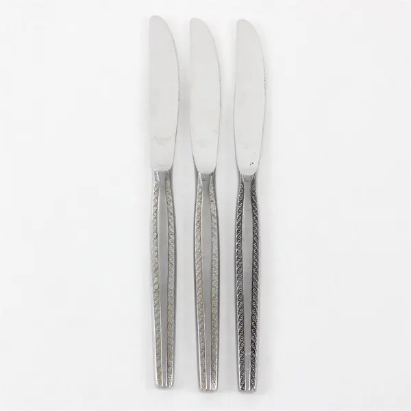 Lot of 3 National Stainless Granada Pattern Stainless Dinner Knives 8.25" Rare