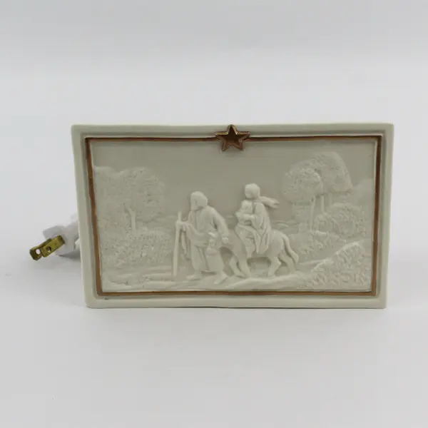 1992 Roman Inc. Lighted Bas Relief Flight Into Egypt By Irene Spencer