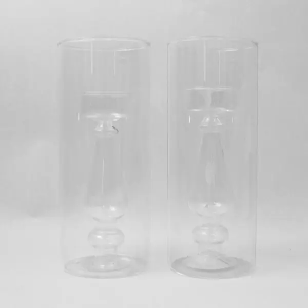 Lot Of 2 Unbranded Matching Clear Glass Tea Light Candle Holder Cylinder 8" Tall