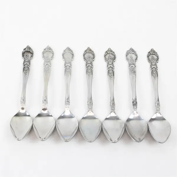 Lot of 7 National Stainless Rose & Leaf Pattern Stainless Teaspoons 6.5"
