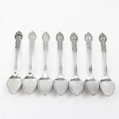 Lot of 7 National Stainless Rose & Leaf Pattern Stainless Teaspoons 6.5"