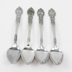 Lot of 4 National Stainless Rose & Leaf Pattern Stainless Teaspoons 6.5" 