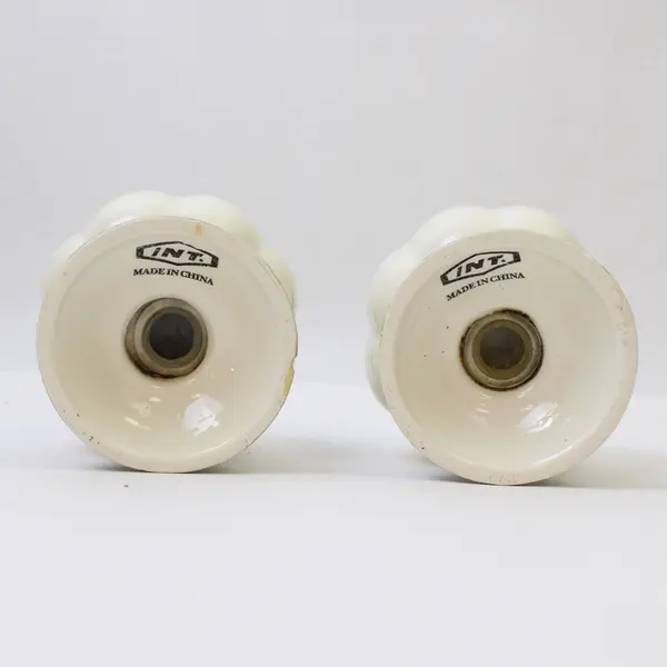 White Ceramic Gourd Salt & Pepper Shakers Gold Accents 3.5in Chip