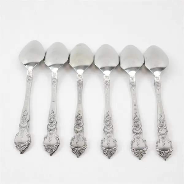 Lot of 6 National Stainless Rose & Leaf Pattern SS Teaspoons 6.5"