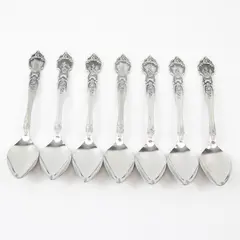 Lot of 7 National Stainless Rose & Leaf Pattern SS Teaspoons 6.5"