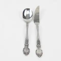 Lot of 2 National Stainless Rose & Leaf Pattern SS Sugar Spoon Butter Knife Rare