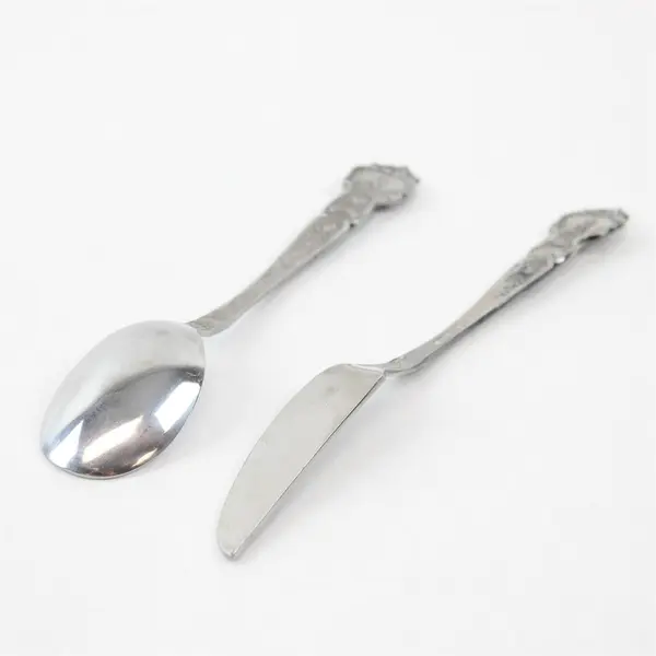 Lot of 2 National Stainless Rose & Leaf Pattern SS Sugar Spoon Butter Knife Rare