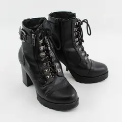 Forever Solid Black Color Chunky 4" Heel Combat Ankle Boots Women's Size 6.5