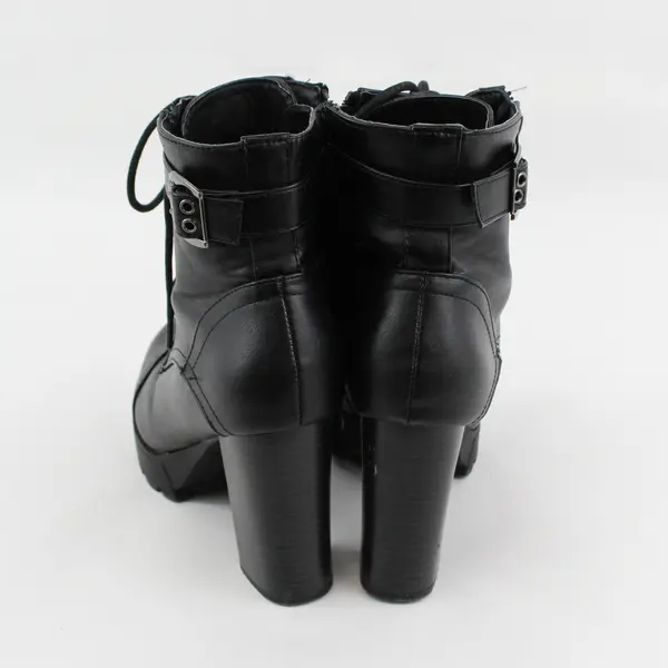 Forever Solid Black Color Chunky 4" Heel Combat Ankle Boots Women's Size 6.5